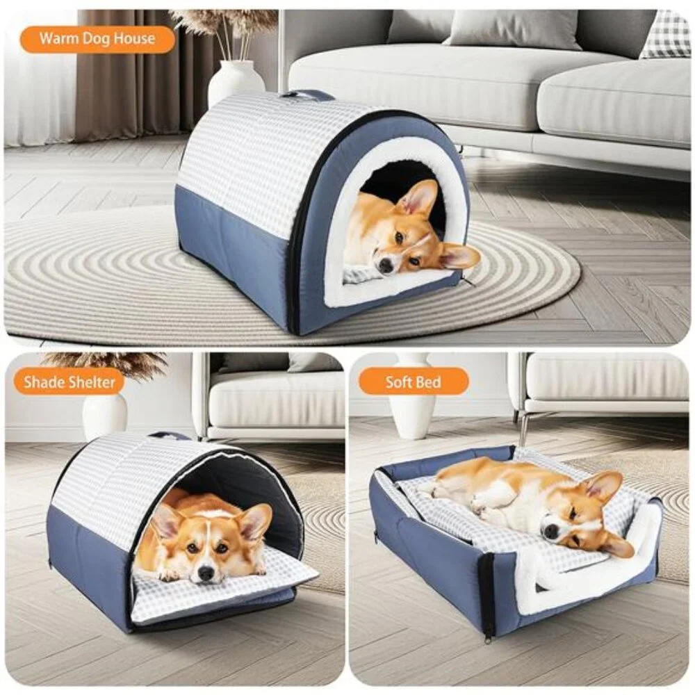 2-in-1 Dog & Cat Bed Reversible Pillow Soft Warm Cozy Pet House Medium 17.7inch